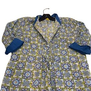 Roberta Roller Rabbit Sz XS 3/4 Sleeve Blue/ Yellow Blouse Shirt Top
